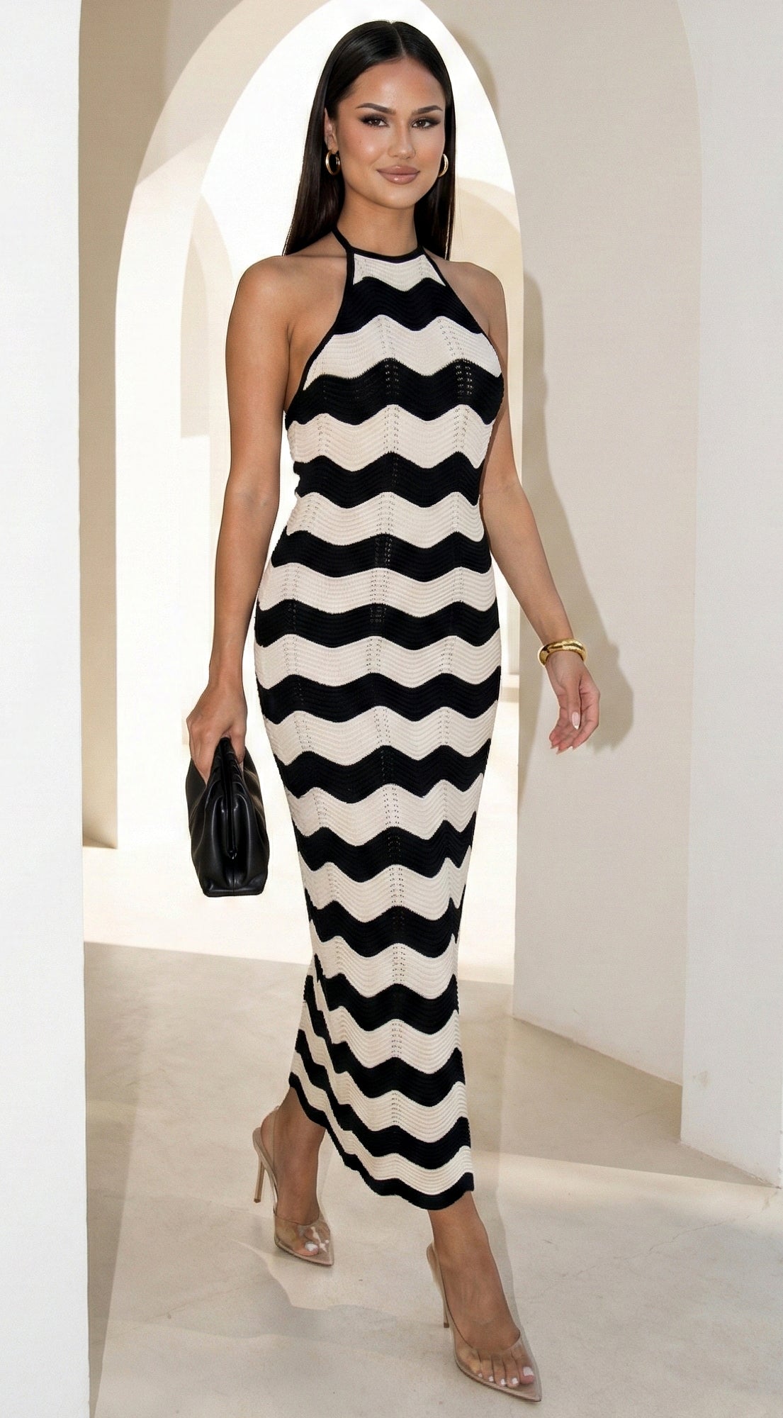 Solara Knit Halter Maxi Dress - Cream Beige