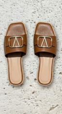 Verona Emblem Slide Sandals - Brown