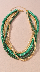 Mari Marble Stone Beaded Crystal Necklace - Green