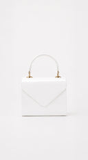 Enamel Faux Leather Top Handle Bag - White