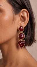 Garnet Pebble Triple Drop Earrings - Burgundy