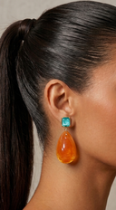 Zaria Teardrop Stone Crystal Drop Earrings - Orange