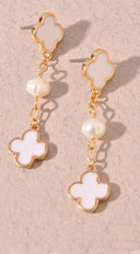 Mya Clover & Fresh Water Pearl Chain Earrings - White