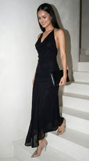 Lecce Halter Maxi Dress in Black styled look from behind