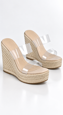 Monaco Espadrille Transparent Platform Wedges - Beige