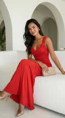Marena Ruched Maxi Dress - Red