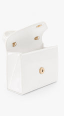 Enamel Faux Leather Top Handle Bag - White