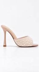 Evelisse Crystal Pearl Embellished Heel Mules - Nude