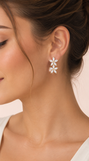 Rosalie Twin Flower Rhinestone Stud Earrings - Gold