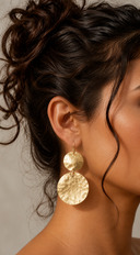 Mina Hammered Metal Double Round Earrings - Gold