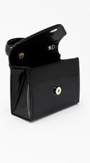 Enamel Faux Leather Top Handle Bag - Black