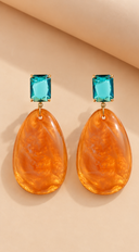 Zaria Teardrop Stone Crystal Drop Earrings - Orange