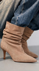 Zélie Slouch Suede Pointed Toe Ankle Boots - Taupe