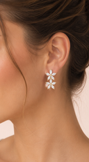 Rosalie Twin Flower Rhinestone Stud Earrings - Gold