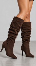 Camilla Ruched Faux Suede Knee High Boots - Brown