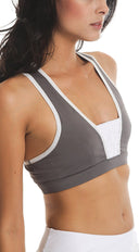 Track & Field Bra in Gray close-up of fabric and construction