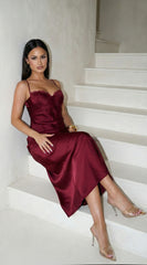 Civelle Satin Maxi Dress – Burgundy Red