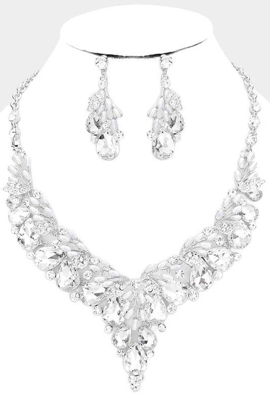 Crystal Silver Teardrop Glass Vine Collar Necklace