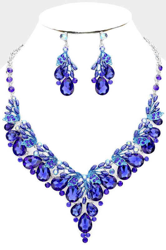 Crystal Blue Teardrop Glass Vine Collar Necklace