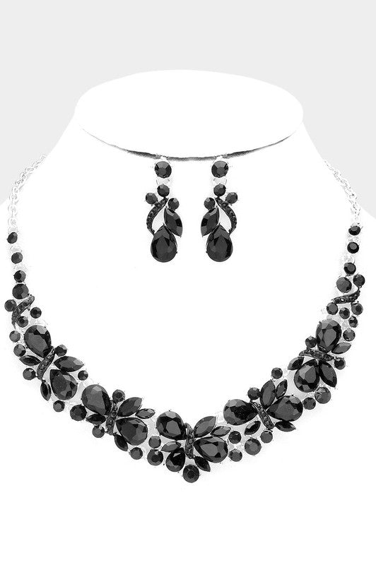 Elegant Glow Black Multi Stone Necklace & Earrings Set