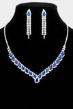 Shine & Glow Blue Sapphire Teardrop Stone Accented Collar Rhinestone Necklace & Earrings Set