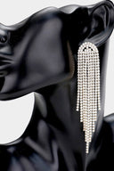 Rhinestone Gold Fringe Drop Earrings on neutral background