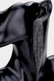 Rhinestone Black Fringe Drop Earrings