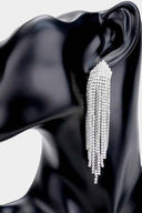 Rhinestone Statement Fringe Drop Earrings on neutral background