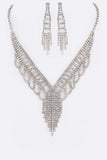 Rhinestone Silver Tassel Necklace & Earrings Set