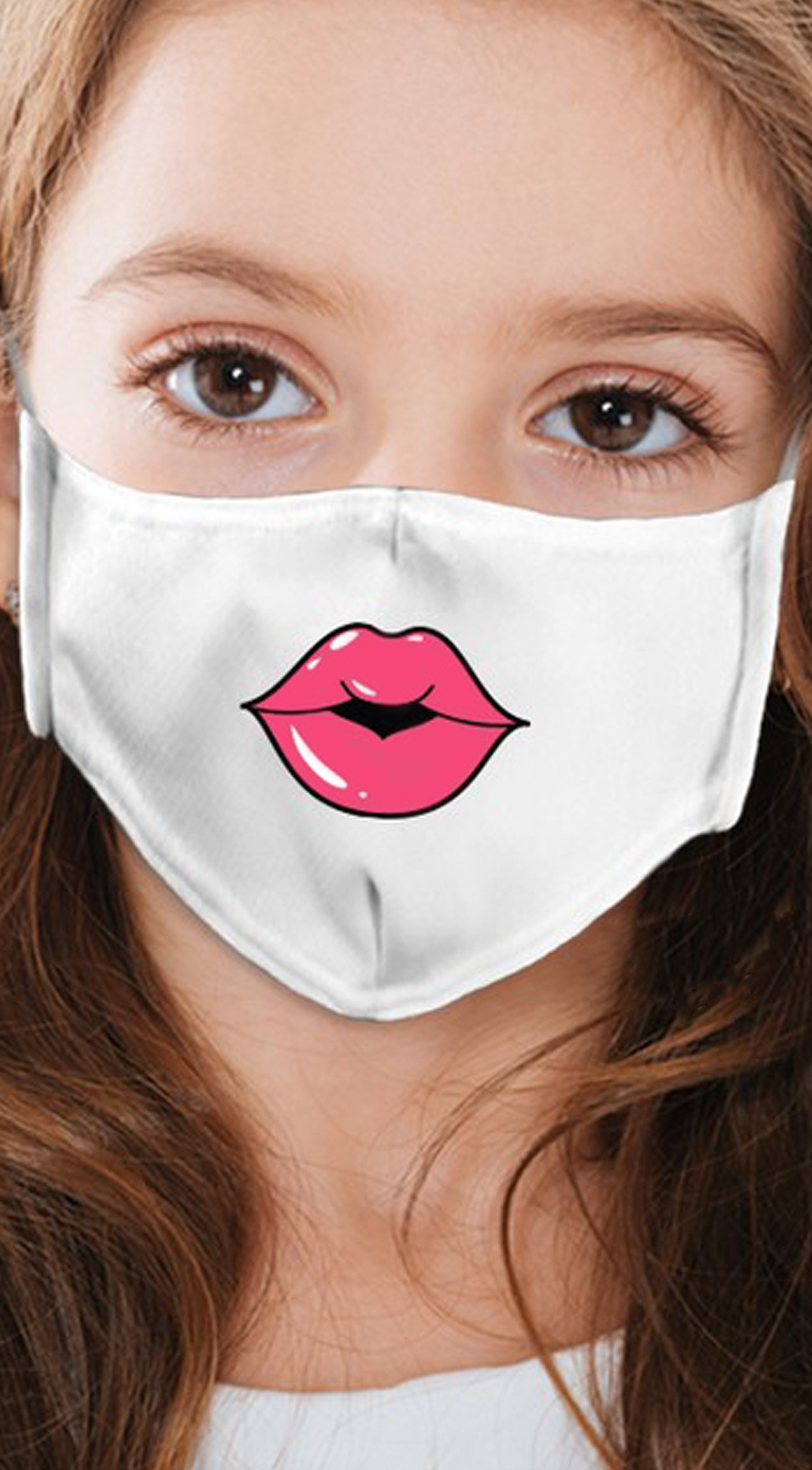 Lips Pink White Girl's Reusable Face Mask