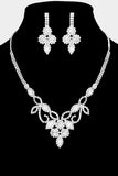 Flower & Leaf Silver Cubic Zirconia Necklace & Earrings Set