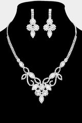 Flower & Leaf Silver Cubic Zirconia Necklace & Earrings Set