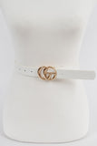 White CG Metal Buckle Faux Leather Belt