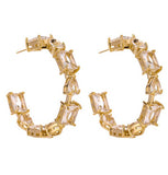 C Shape Gold Plated Cubic Zirconia Stud Earrings