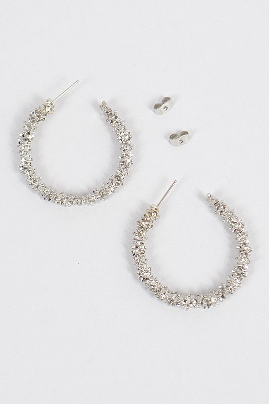Textured Silver Round Hoop Earrings