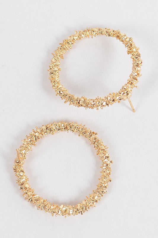 Textured Gold Round Circle  Earrings
