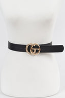 Black Rhinestone Double G Buckle Faux Leather Belt