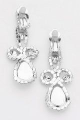 Confidence Silver Teardrop Crystal Rhinestone Vine Drop Collar Necklace & Clip on Earrings Set