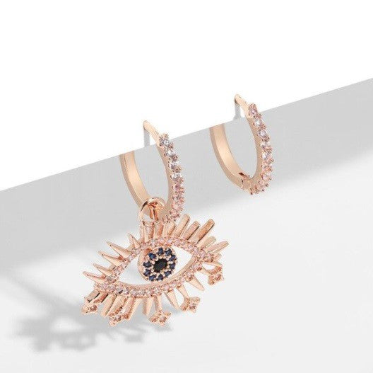Evil Eye Gold Plated Cubic Zirconia Huggie Earrings