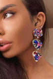 Love You More Heart Pink Multi Rhinestone Earrings