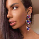 Love You More Heart Pink Multi Rhinestone Earrings