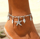Summer Shell and Starfish Silver Anklet