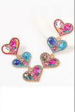 Love You More Heart Pink Multi Rhinestone Earrings