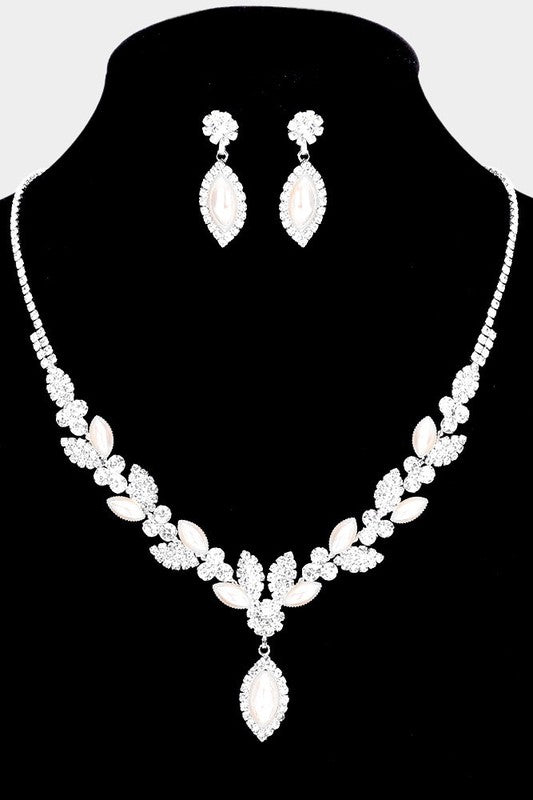 Radiant Flower Pearl Necklace & Earrings