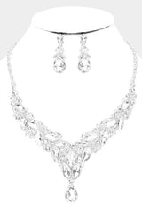 Take me Higher Silver Teardrop Stone Necklace & Earrings Set