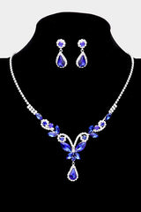 Butterfly Marquise Rhinestone Blue Necklace & Earrings Set