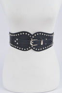 Black Wide Stretch Silver Studded Belt front view product shot