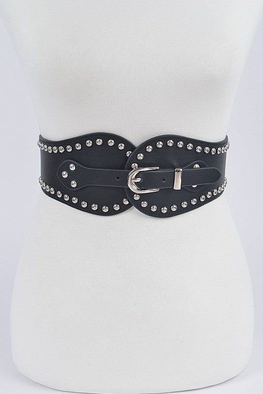 Black Wide Stretch Silver Studded Belt