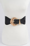 Black Multi Gold Metal Buckle Wide Elastic Belt
