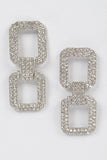 Rhinestone Silver Double Square Earrings